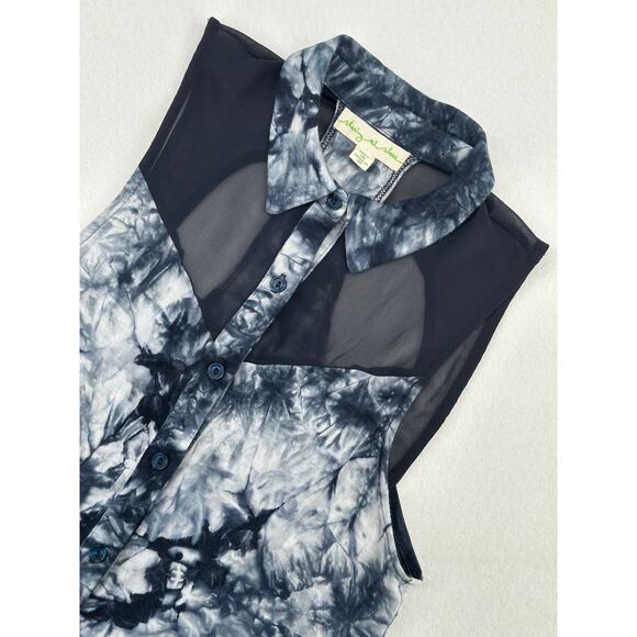 Staring At Stars Sleeveless Blue Tie-Dye Sheer Panel Button Top S - Picture 1 of 7